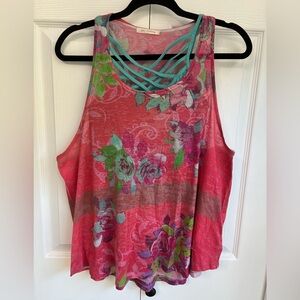 Floral Strappy-Back Tank Top in Coral Pink